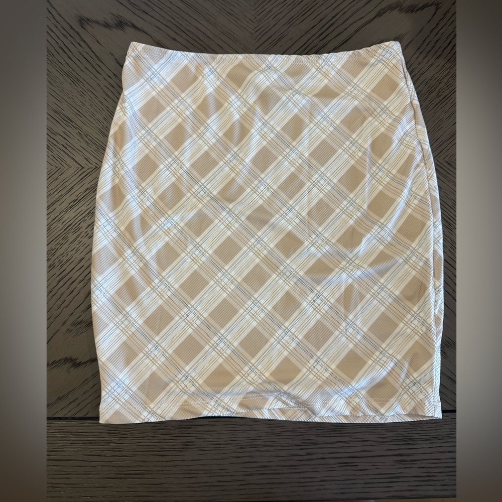 Princess Polly Checkered Pencil Skirt in Cream and Tan